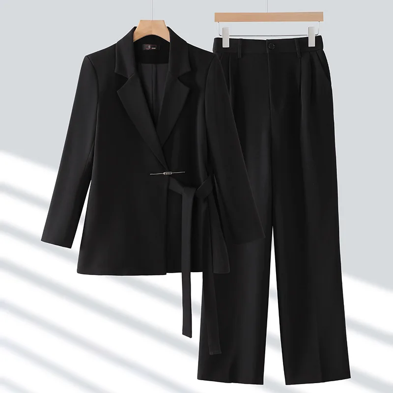 طقم بدلة راقية للنساء، ملابس رسمية احترافية جديدة للربيع والخريف، بدلة فضفاضة غير رسمية مكونة من قطعتين