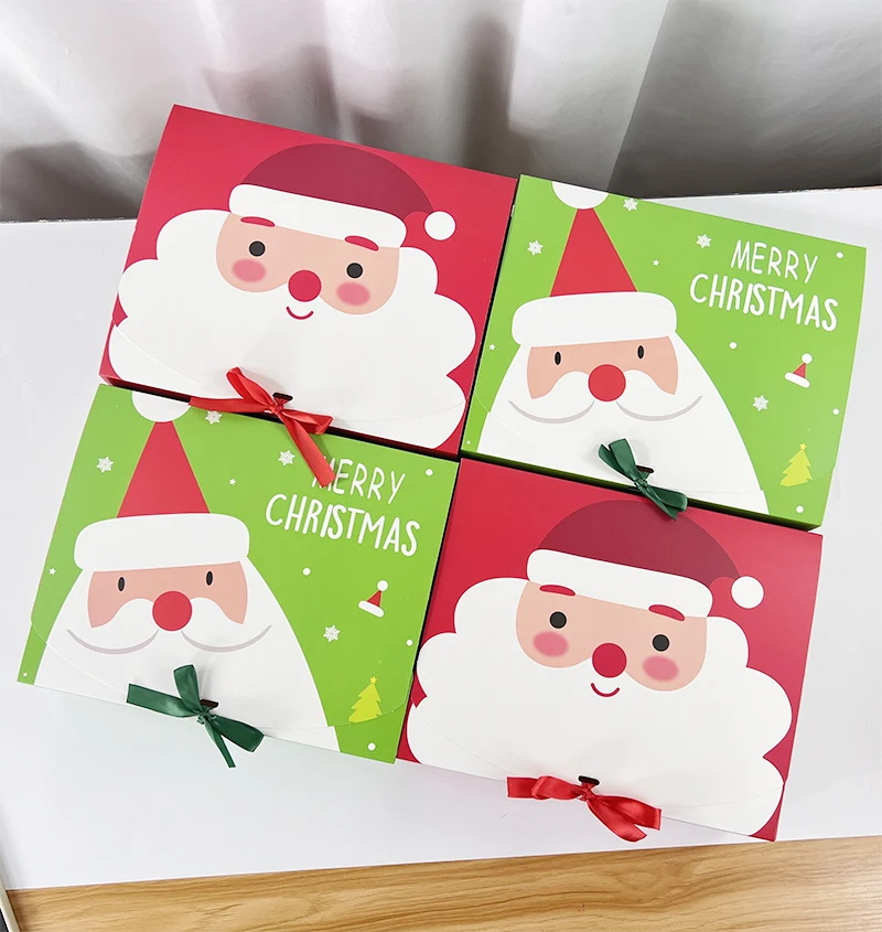 Christmas Gift Box Large Red Green Christmas Santa Claus Cake Cookies Gift Packing Paper Box Christmas Decoration Giveaway Gifts