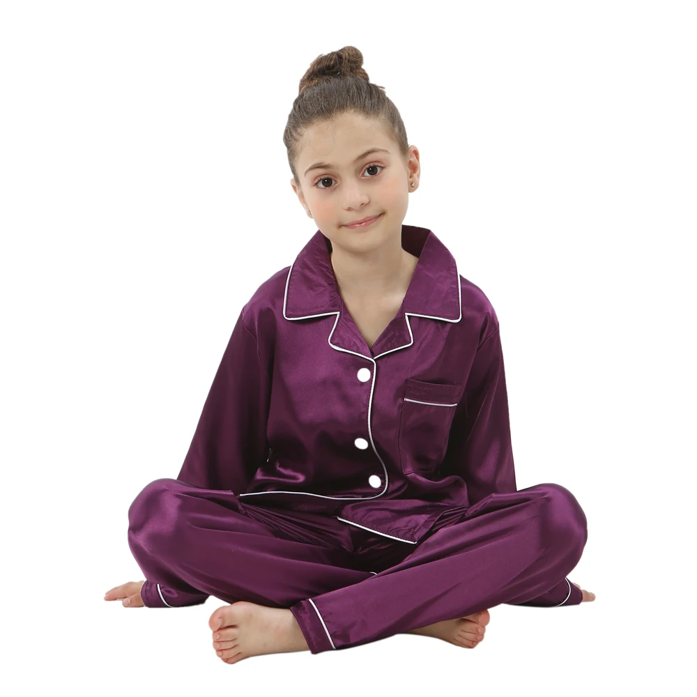 Boys Girls Long Sleeve Satin Silk Pajamas Sets Children's Loungewear Turn Down Kids Clothes Silk Pyjamas for Kids Boy Pjs Set