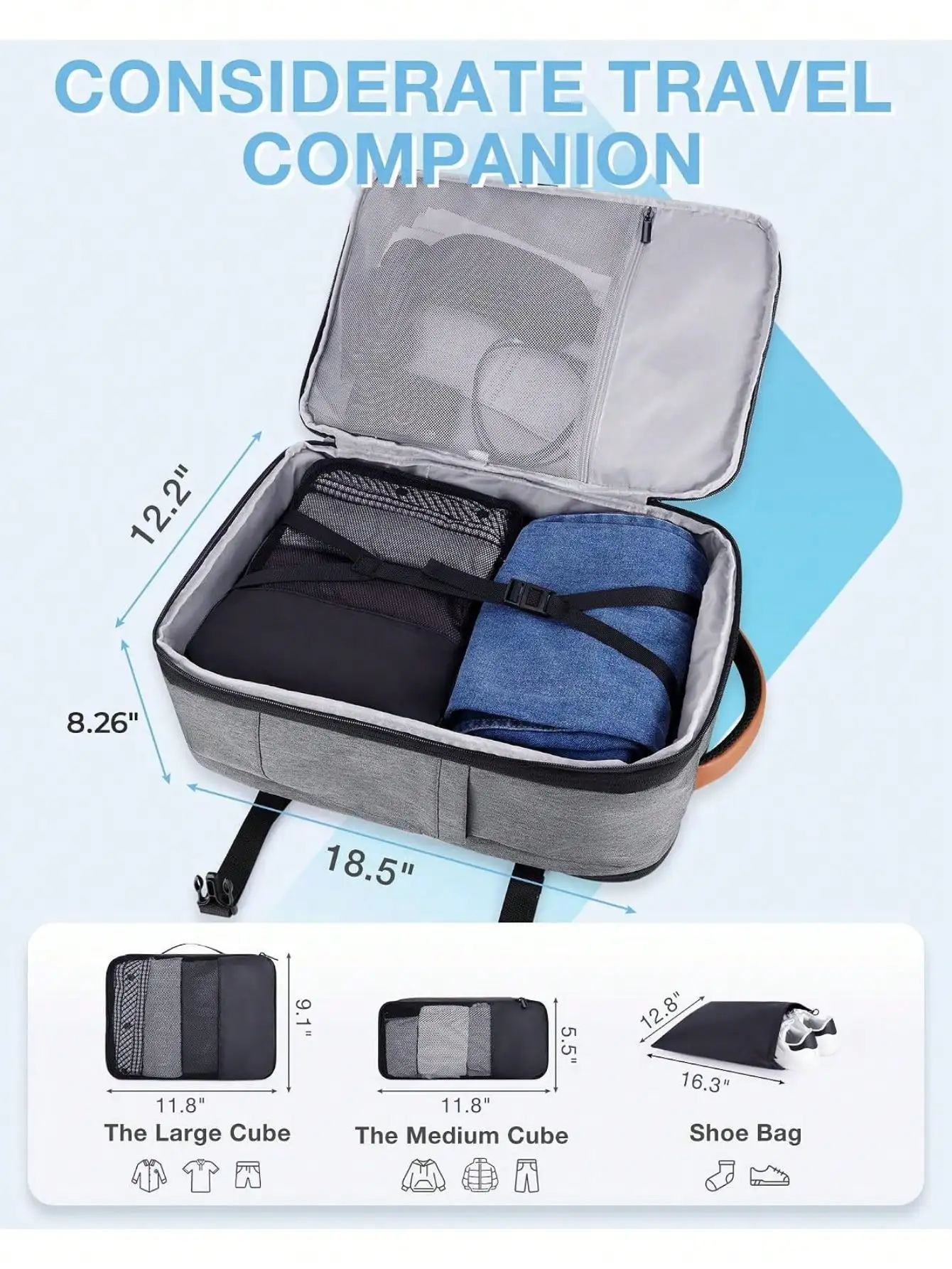 37L Expandable Travel Backpack Compression Carry On Daypack Green And White Weekender Bag Fits 17