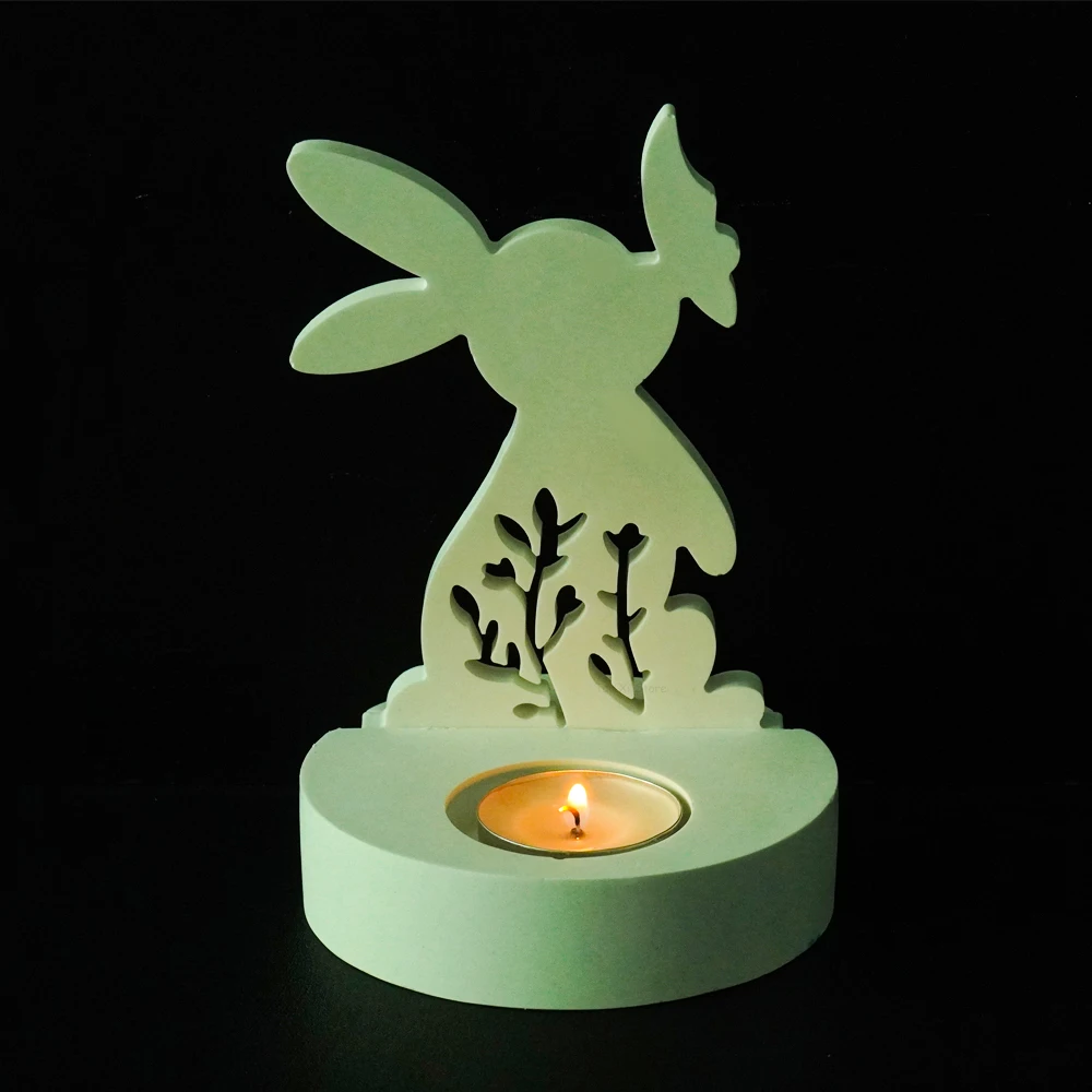DIY Rabbit Kiss Butterfly Candle Holder Mold Easter Bunny Silicone Molds Plaster Concrete Resin Candlestick Making Home Decor