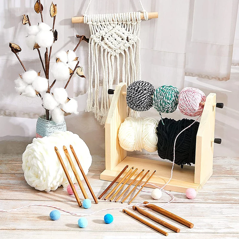 Wooden Crochet Yarn Holder Yarn Storage Organizer Double Yarn Ball Holder For Crocheting Knitting DIY Craft Accessory