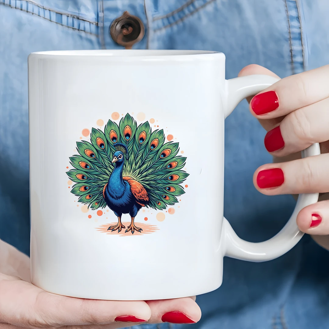 

Cartoon Peacock Illustration Mug 11OZ Hot & Cold Beverage Cup Perfect Home Christmas Gift Artistic Children's Cup