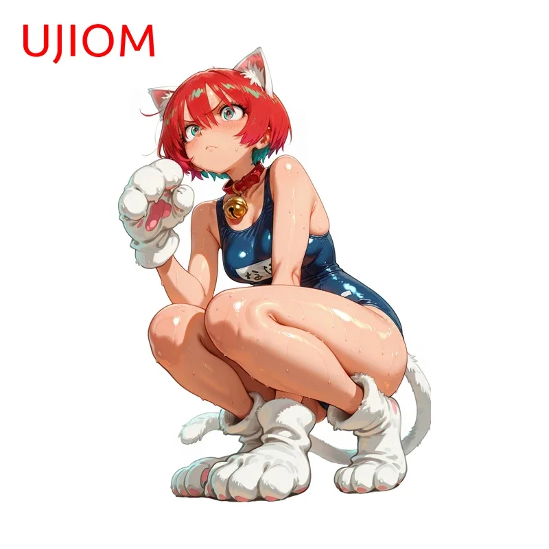 UJIOM Attractive Cat Girl Wall Stickers And Decals Creative Custom Printing Computer Case Decal Nice Sunscreen House Accessories