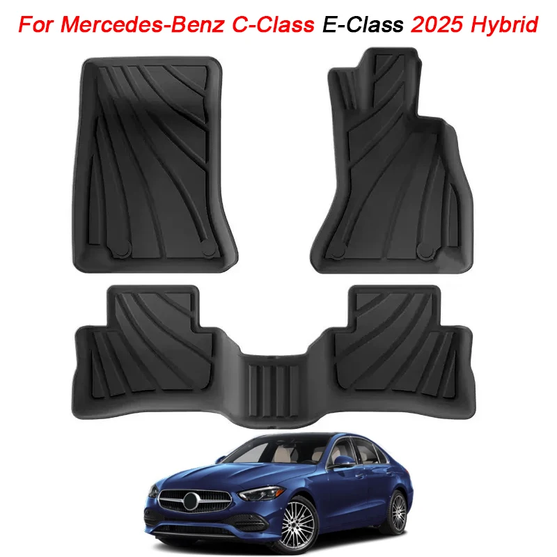 Right Hand Drive Car Floor Mats for Mercedes-Benz C-Class E-Class 2025 Hybrid TPE Trunk Mat Waterproof Cargo Liner Black