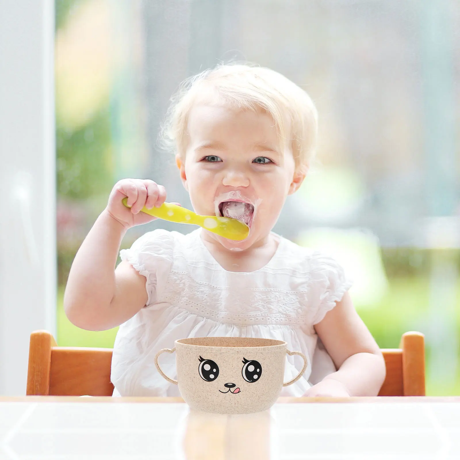 깨지지 않는 아기 그릇 2세트, 뚜껑과 스푼이 있는 유아용 그릇, 친환경 안전한 어린이용 밥/디저트/음식 그릇 세트 (부드러운 식감)