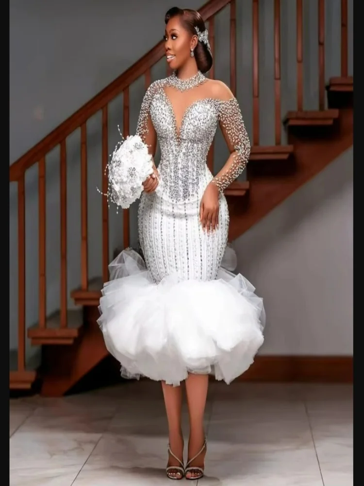 Vestido De novia personalizado De lujo hecho a mano con cuentas De cristales pesados, bata De boda, vestidos De novia hasta la rodilla De sirena