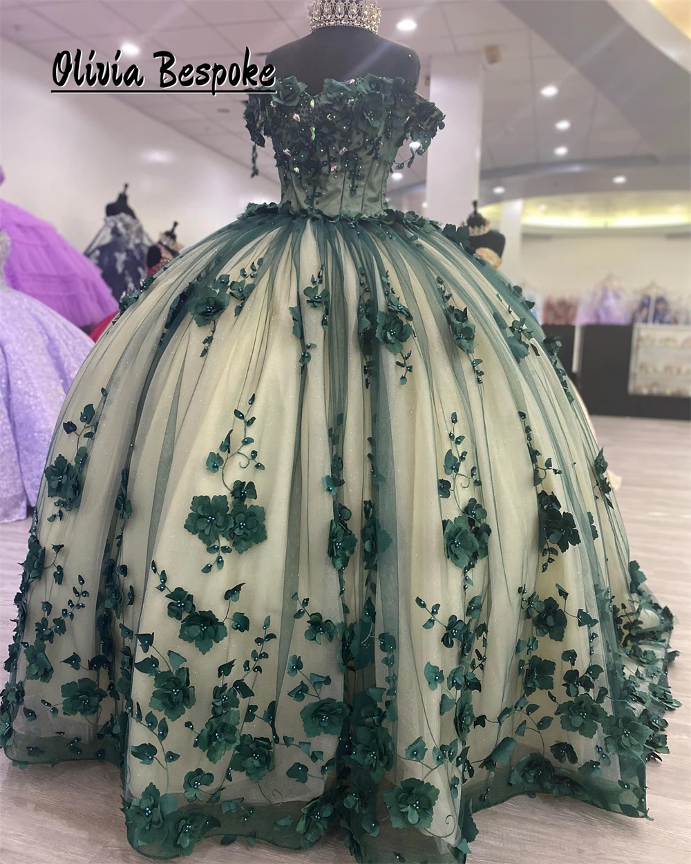 Fantastic Floral Applique Green Quinceanera Dresses Beads Sweet 15 16 Graduation Ball Gown 2025 Birthday Luxury Dress Customized