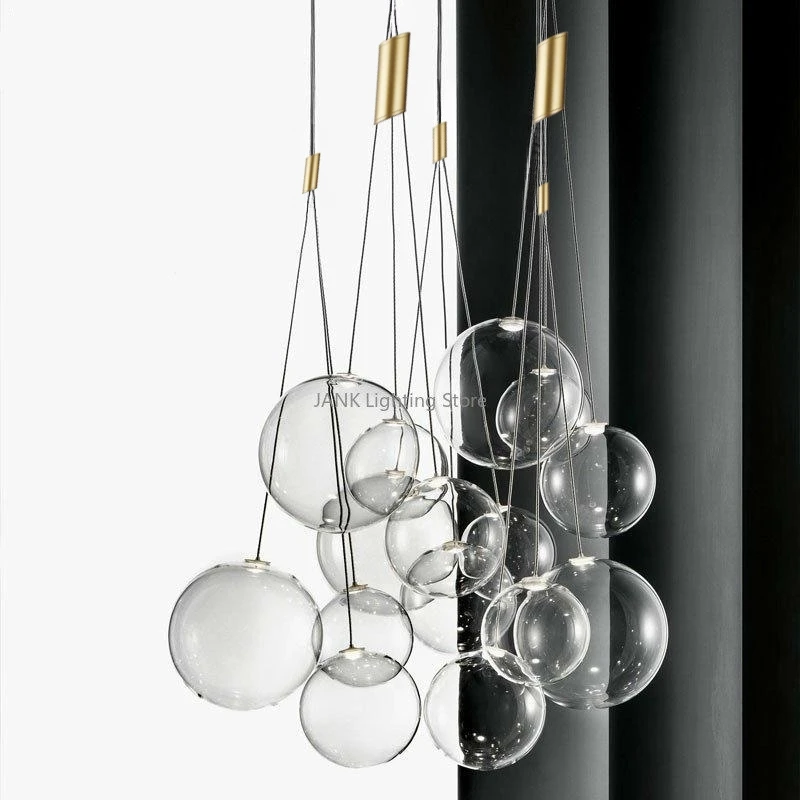 

Nordic Modern Designer Glass Ball Chandelier Simple Bedroom Bedside Bar Restaurant LED Pendant Lights Home Decoration Lamps