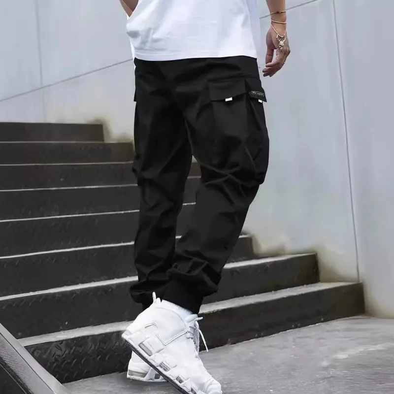 1 Pc Men's Cargo Jogger Pants, Street Casual Style, Multi-Utility Pockets Design, Loose Relaxed Fit, Drawstring Ankle Cuffs Trou