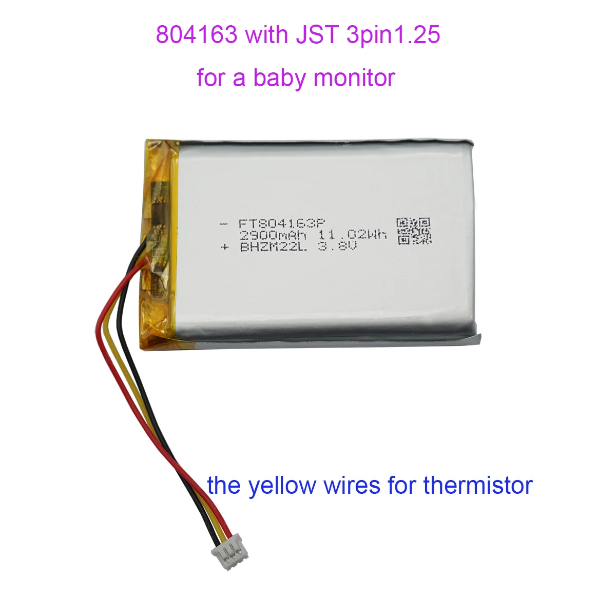 Image of 3,8 V 2900 mAh 11,02 Wh wiederaufladbare Li-Polymer Li Lithium Batterie FT804163P JST 3Pin1,25mm für Baby Monitor GPS