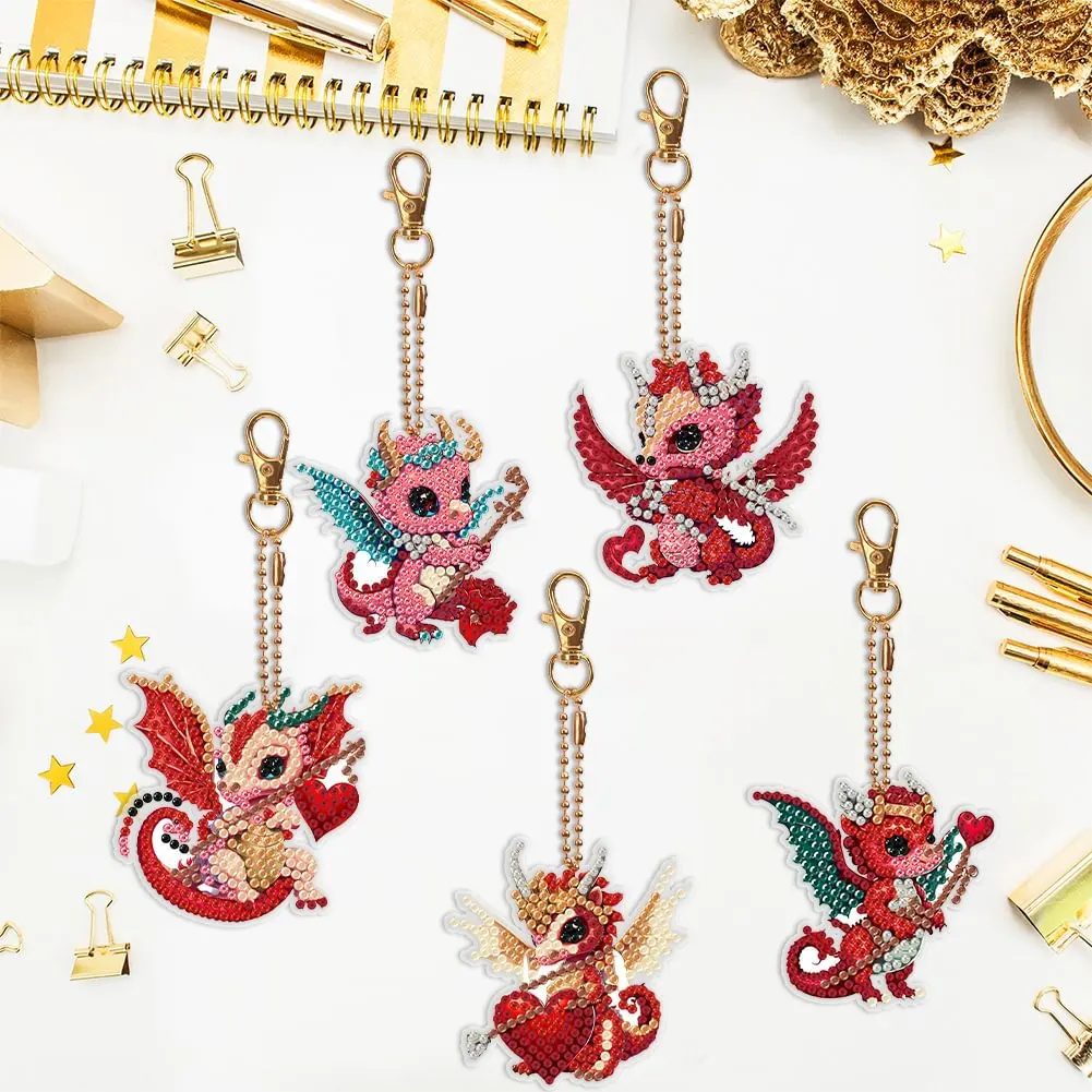 

DIY diamond painting keychain ancient fierce dragon cartoon double-sided inlaid crystal pendant decoration children's toy
