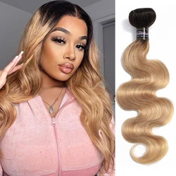 Ombre Human Hair Weave Bundles Honey Blonde T1b 27 Body Wave Bundles Brazilian Human Hair 1 Piece Non-remy Hair Extension