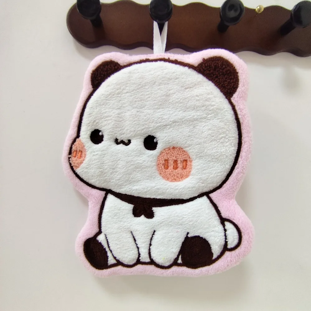 2 Pieces Coral Fleece Hand Wipe Towel Cute Dudu Bubu Hanging Hand Towel Large Absorbent Towel for Kitchen Bathroom Handkerchief - view 4