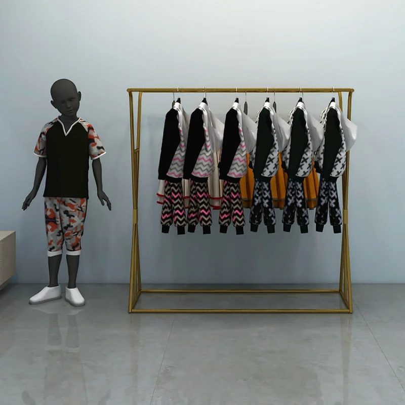 Personalizado Gold Clothing Display Stand, Boutique Kids Roupas Penduradas Rack, personalizado