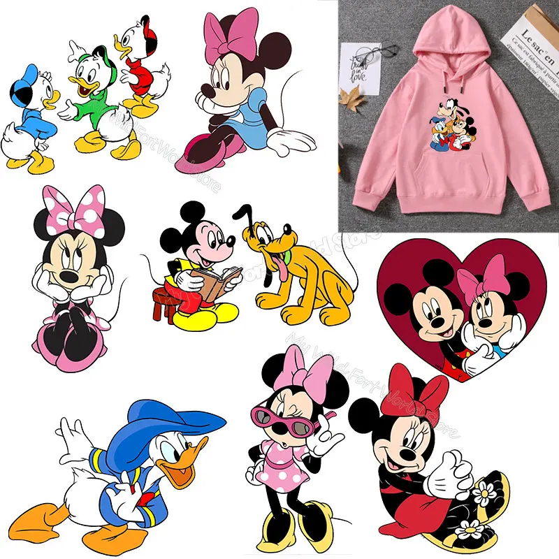 Mickey Minnie Mouse Iron on Clothing Sticker Women Cartoon Patches Daisy Donald Duck Hot Transfer Sticker Pants Hoodie Applique