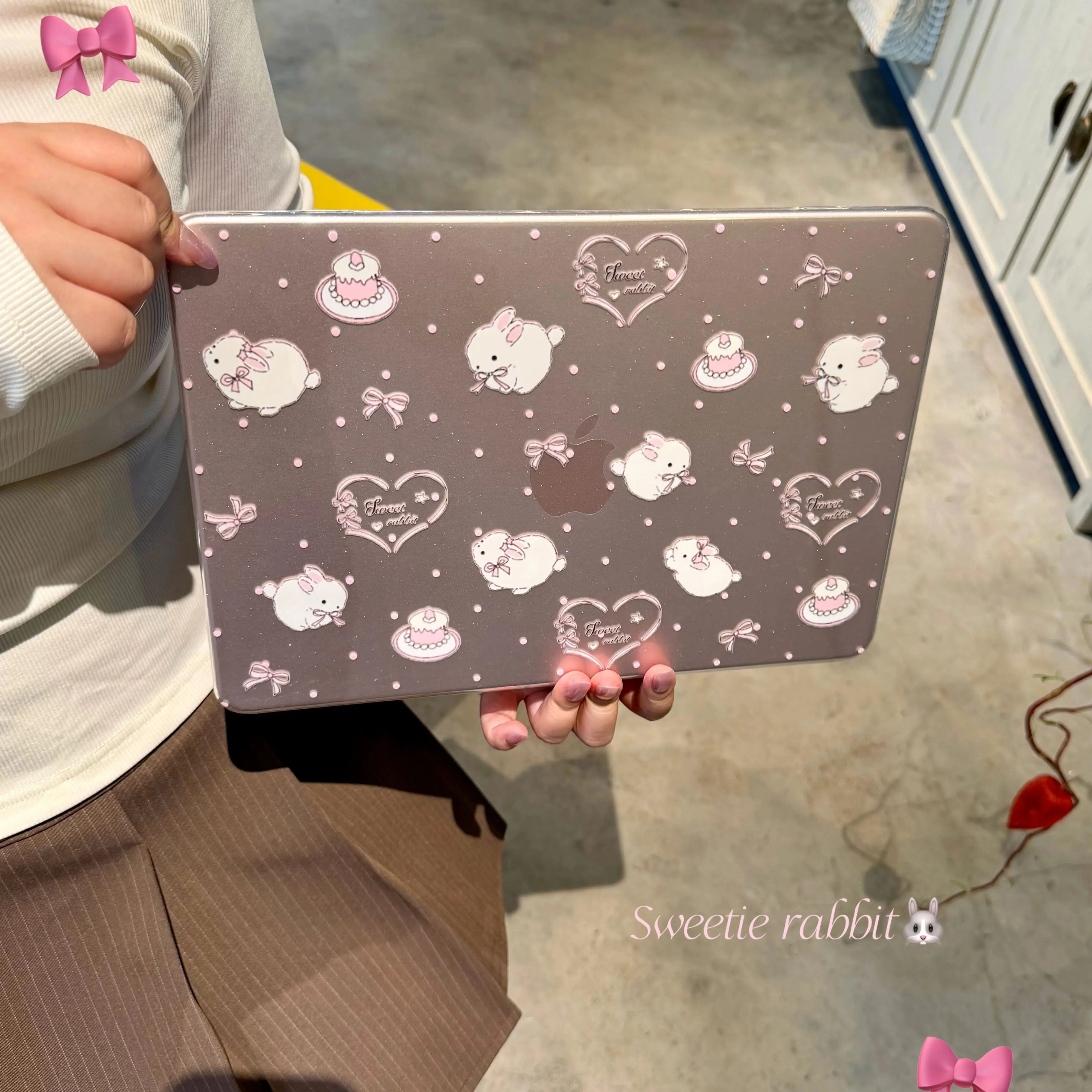 Pink Bunny Bow Shining Laptop Case For Macbook Air 13.6 M4 M3 M2 A2681 A3113 A3240 Air13.3 A1932 A2179 A2337 Neo A3404 Air15 16