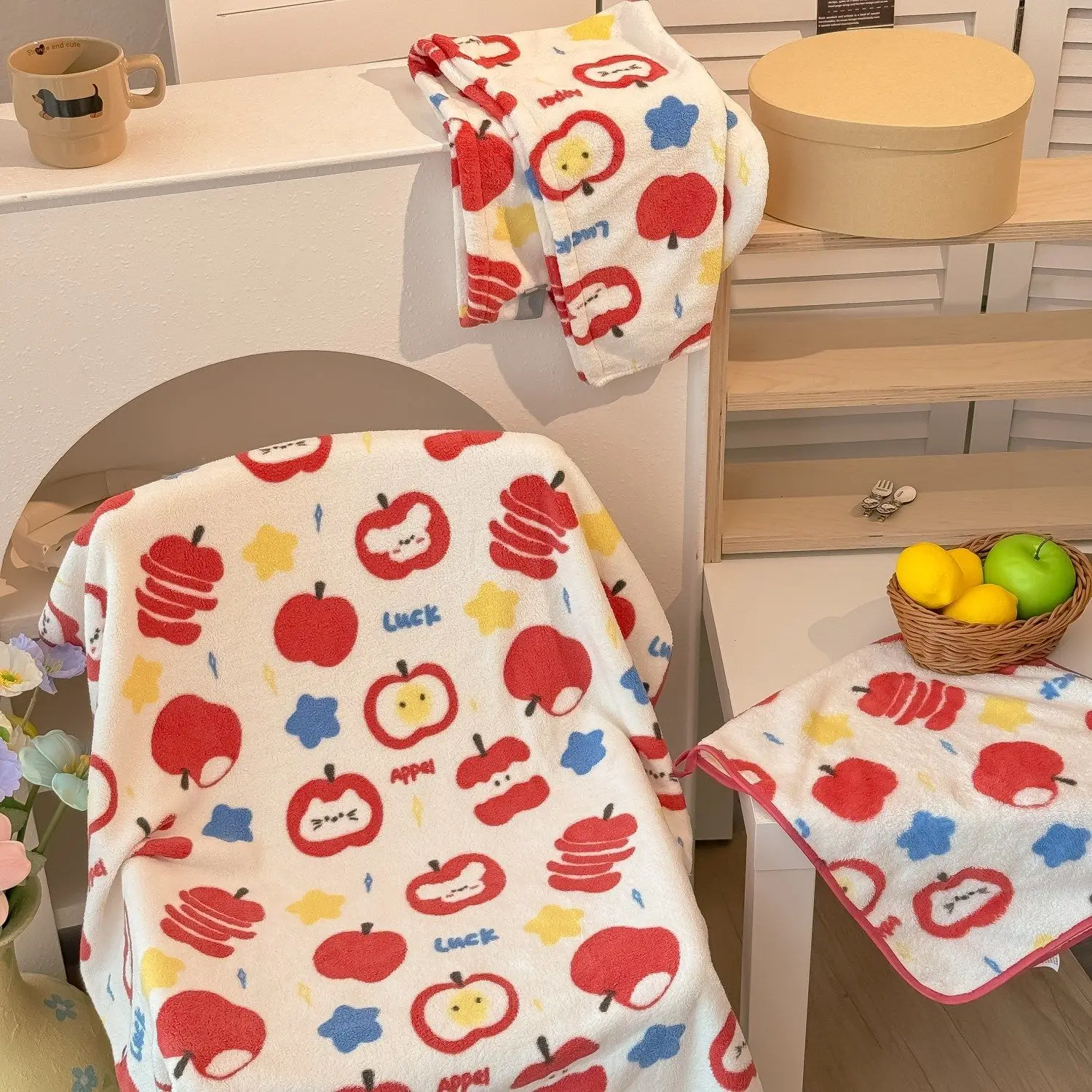 Cute Apple Bath Towel Dry Hair Cap Enlarged Shower Cap Towel Coral Fleece Absorbent Quick Drying Home Dormitory Shower Towel