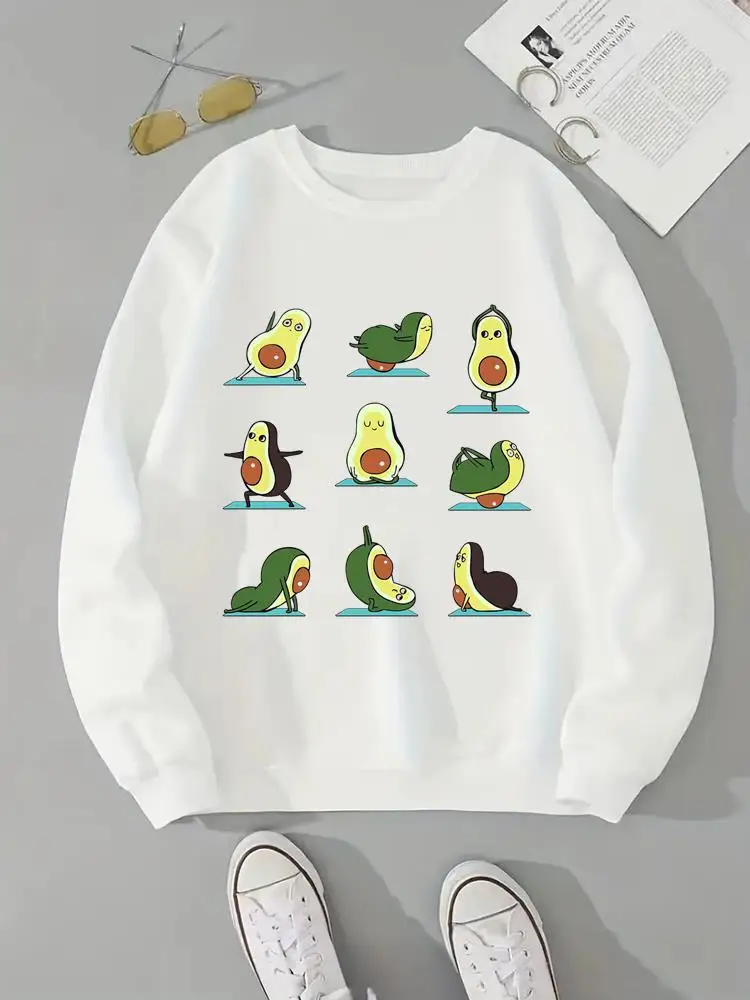 

Women Fleece Cartoon Avocado Love 90s Trend Cute Clothing Fashion Pullovers Print Long Sleeve Clothes Female Graphic Sweatshirts