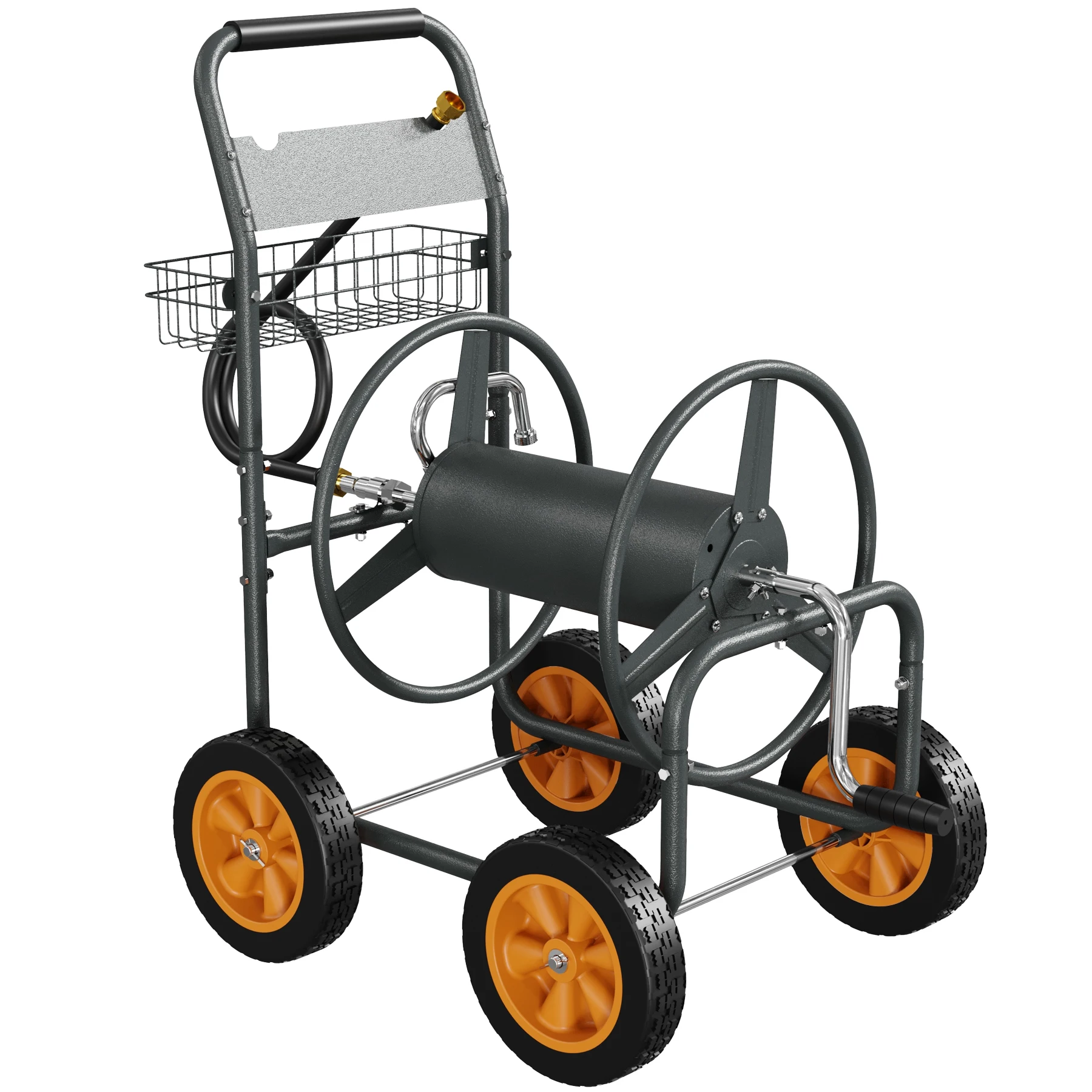 Upgrade Hose Reel Cart Garden Hose Cart 4 Wheels  300FT Capacity with Buckle 1.8m 20mm Hose Outdoor Water Hose Storage Trolley Easy Assembly – For Lawn, Yard, Patio, Car Washing