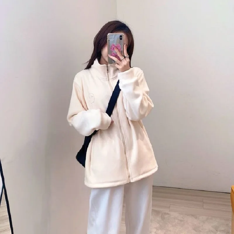 Japan South Korea Leisure Milk Whirl Fleece Coat Female Autumn Winter New Loose Lamb Wool Hoodie Female Stand Collar Small Tops image 6