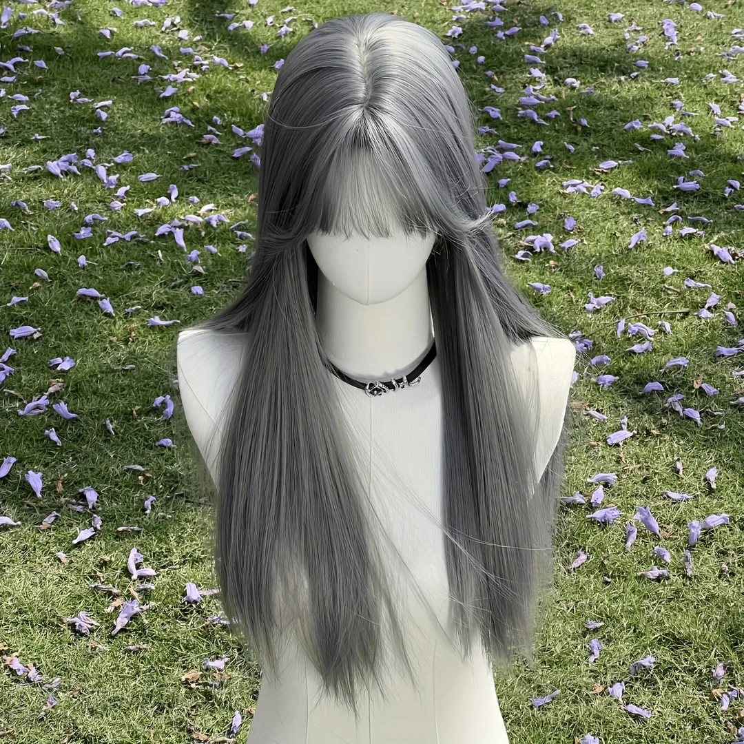 

Grandma Gray Wig Stylish And Elegant With A Natural-looking Air Bangs And Long Straight Hair Seamless Realistic Full Hair Wig