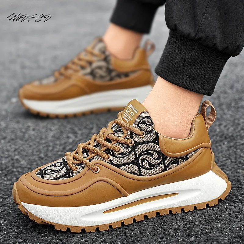 Chunky Sneakers Mens Designer Running Shoes Fashion Casual Microfiber Leather Fabric Breathable Height Increased Platform Shoes