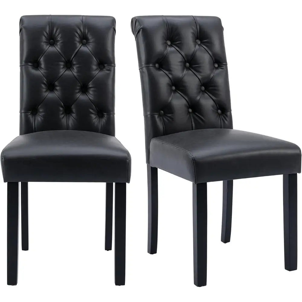 

Modern Living Room Chairs Set of 2 with High Back, Button-Tufted PU Leather Upholstery for Comfortable Side Chairs in Black