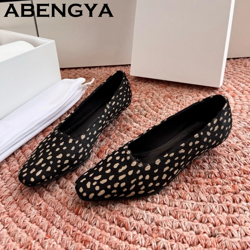 Suede Leather Low Heels Casual Loafers Shoes Women Square Toe Leopard Slip On Flat Shoes Summer Elegant Dress Single Shoes Femme