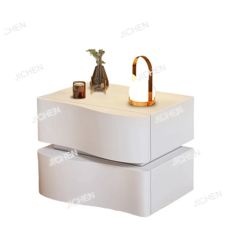 

Modern Luxury Bedside Table Bedside Table Wood White Black Grey Leather with Drawers Multifunctional Hotel Bedroom