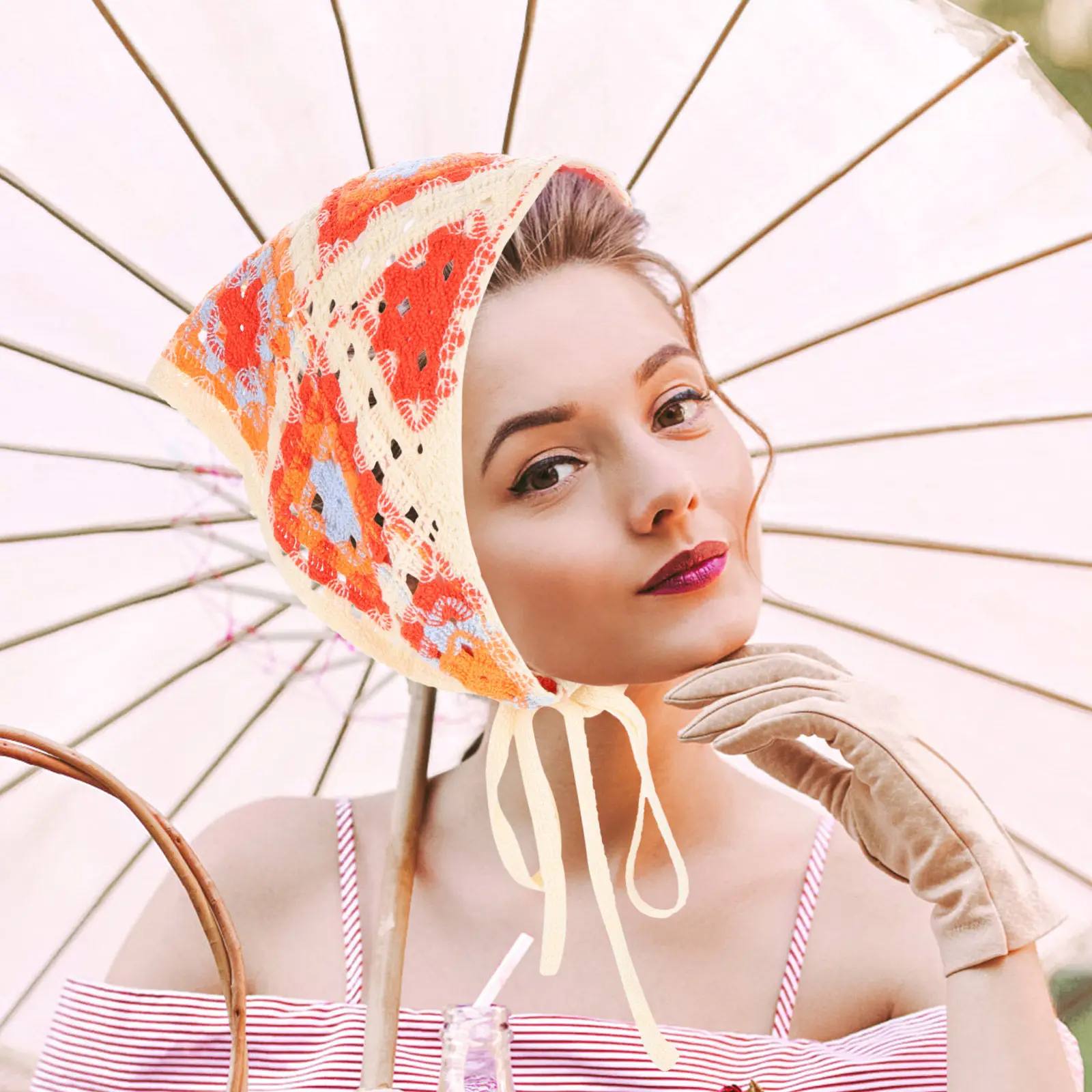 

Вязаная крючком бандана-повязка на голову ручной работы для женщин в стиле французского кантри, летний аксессуар для волос в стиле коттеджкор