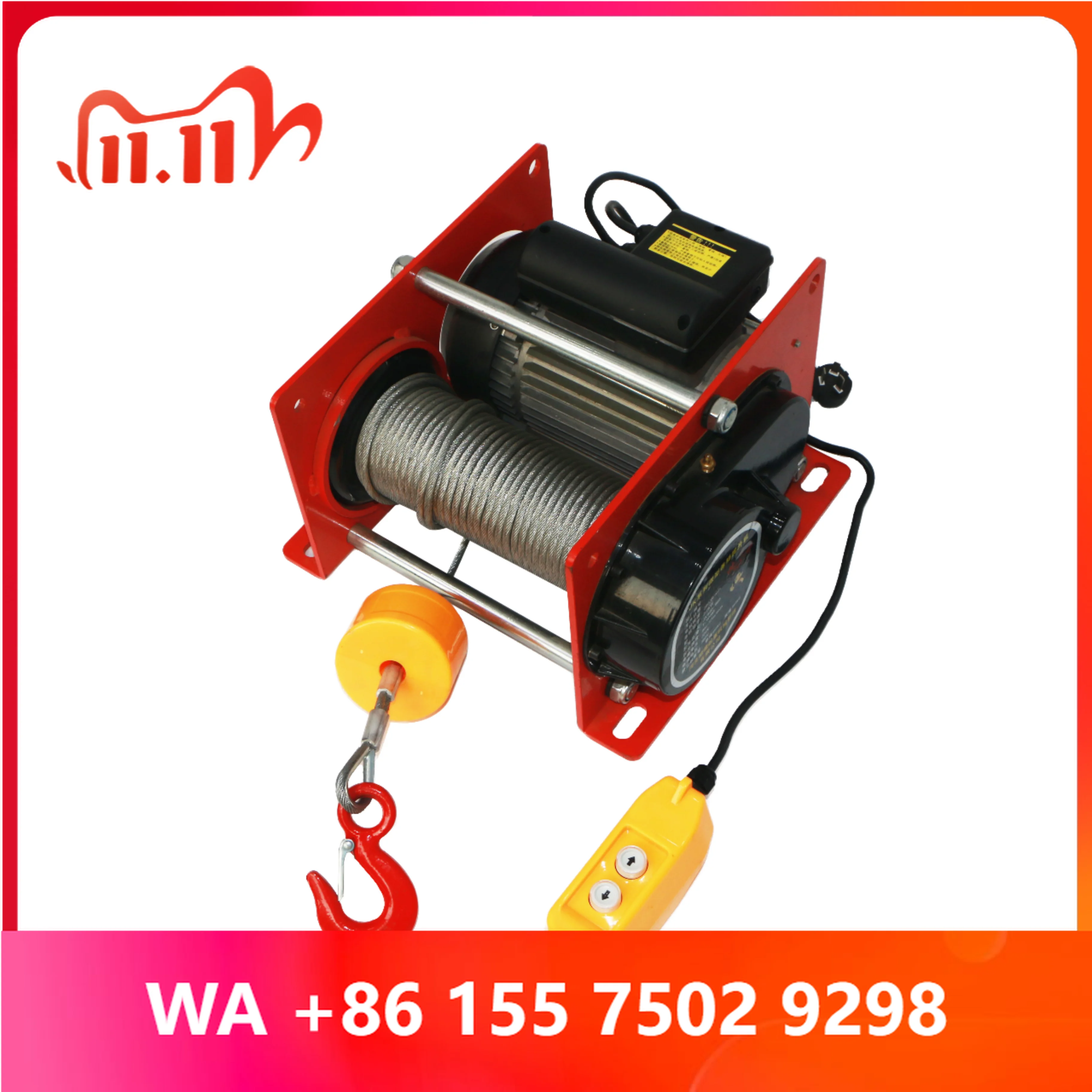 Winch 500-1000kg Mini Micro Hoist 20m Steel Wire Rope Sling Remote Control New 500kg 1Ton