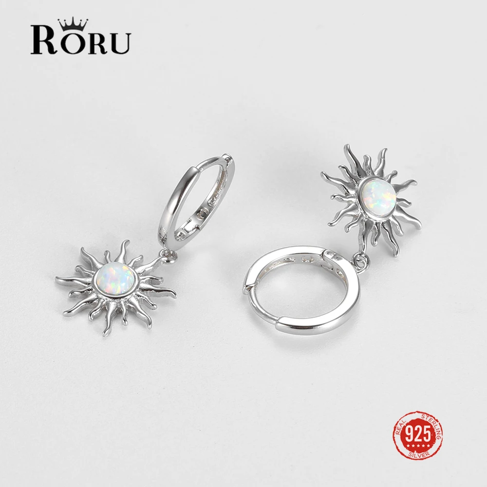 RORU Real Silver 925 Earrings 2022 Trend Opal Stone Hoop Earrings for Women Personality Sun Drop Earrings Pendant Jewelry Hot