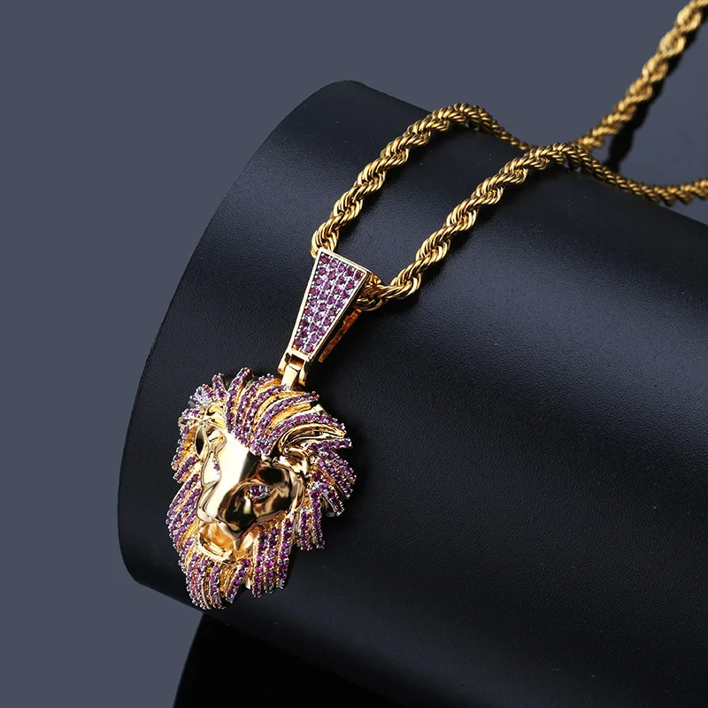 

Hot Sale Cubic Zirconia Gold Plated Copper Jewelry Luxury Lion Head Pendant Necklace