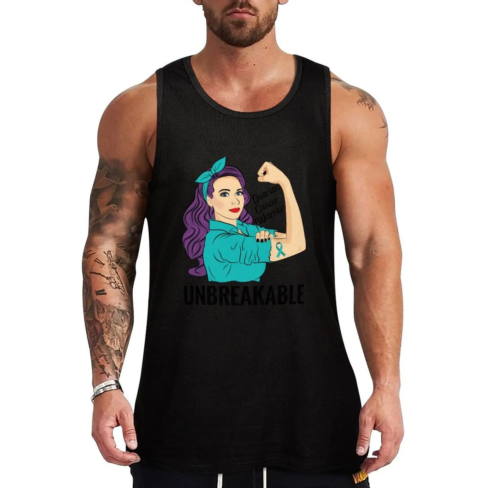 

Ovarian Cancer Warrior Unbreakable Tank Top Summer Casual Tank Top Loose Fit Breathable Shirt