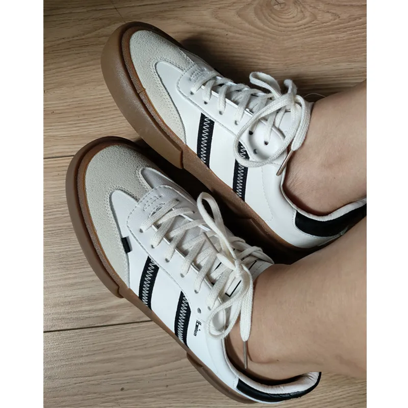 Klassieke Sneakers Vrouwen Luxe Schoenen Voor Vrouw Lederen Retro Laag Uitgesneden Veterschoenen Casual Vrouwen Sneakers Plus Maat 44 Paar Schoenen