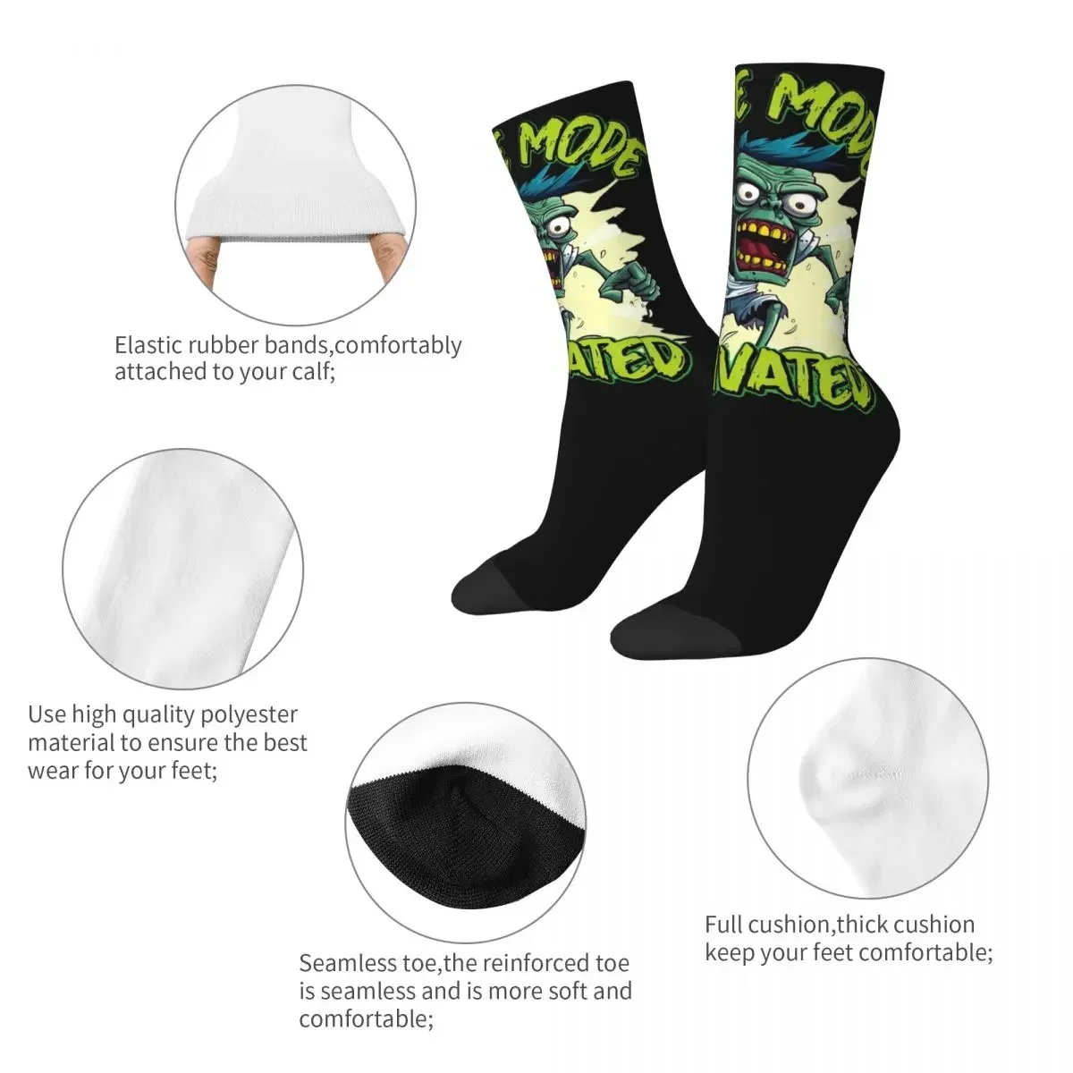 Zombie Mode Activated Merch Crew Socks Compression Horror Spooky High Quality Middle Tube Socks for Women Men Birthday Present