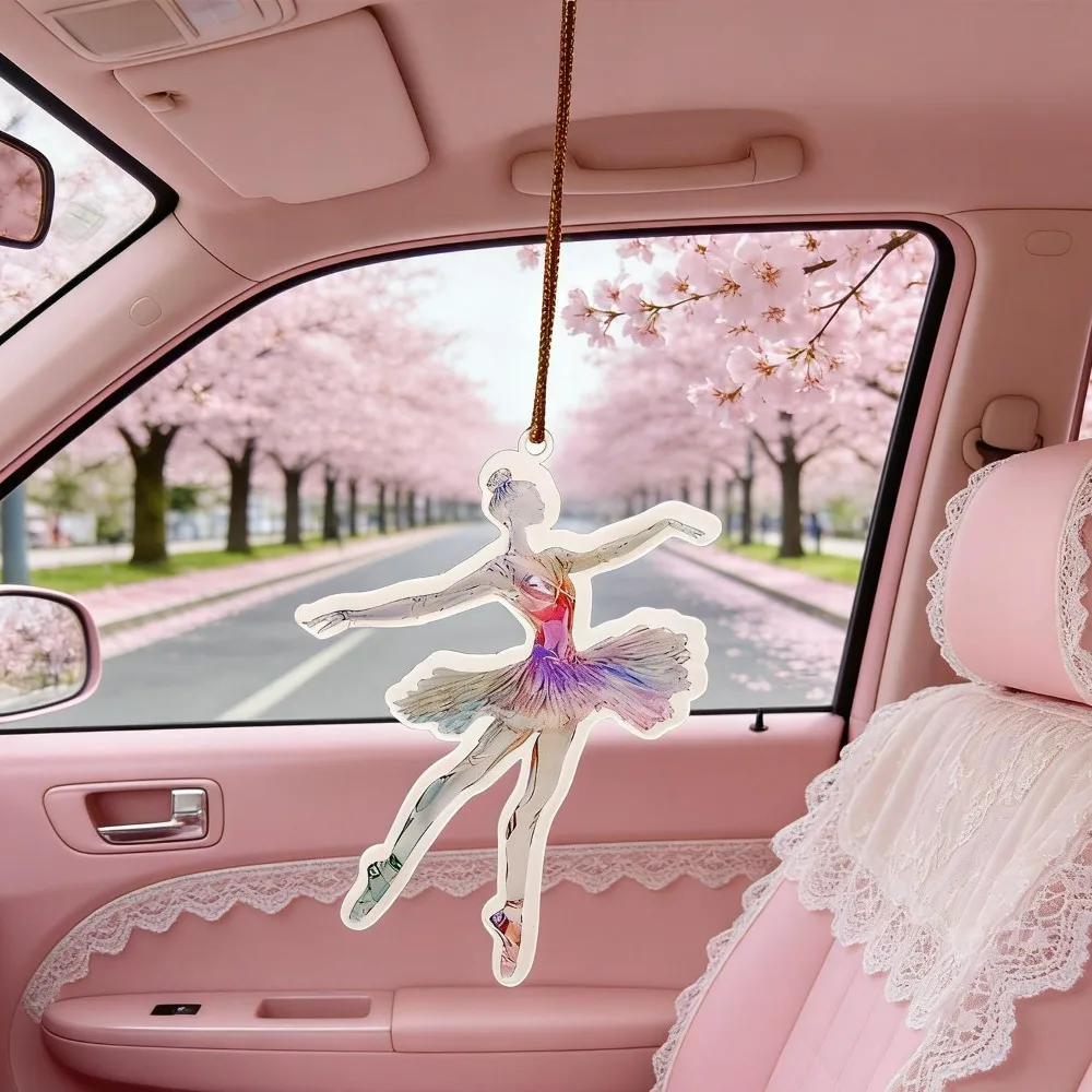 2pcs Car Rearview Mirror Pendant Charm Ballet Dancer Acrylic Hanging Ornament Auto Interior Accessory Decor Gift for Women Girls