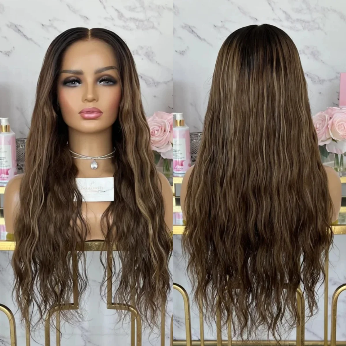 

28-дюймовый шоколадно-коричневый парик с волнистой водой, эластичный блондин, синтетический парик спереди, женский оригинальный заводской вьющийся парик, распродажа