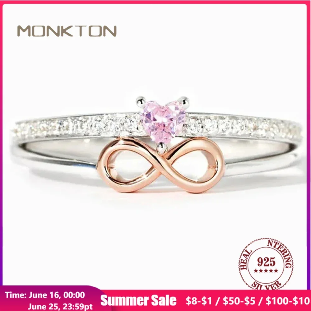 

Monkton S925 Серебряные модные кольца Infinity Love для женщин романтические свадебные циркониевые ювелирные изделия Розовое сердце кольцо обещания женские кольца
