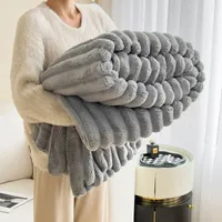 200x230 Double Blanket Solid color thickened wide striped multifunctional blanket, can be used as bed sheet