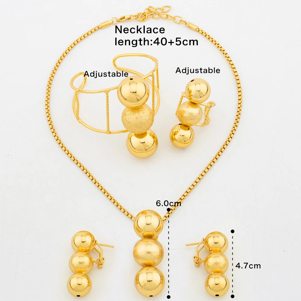 Fashion 18K Gold Plated Jewelry Set Women Round Beads Earrings Necklace France African Dubai Drop Earrings Bracelet Ring Jewelry