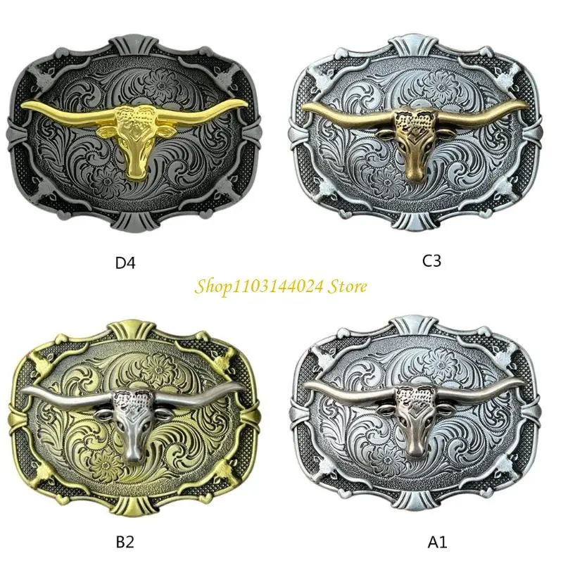 

N5KE гравировка Рог Бык Замена антикварные пряжки ремня филигранный подарок для отца