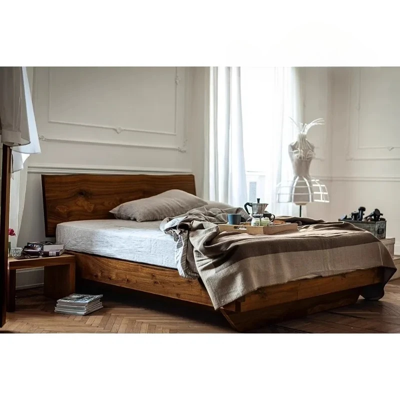 high-end modern simple black walnut villa master bedroom large board bed