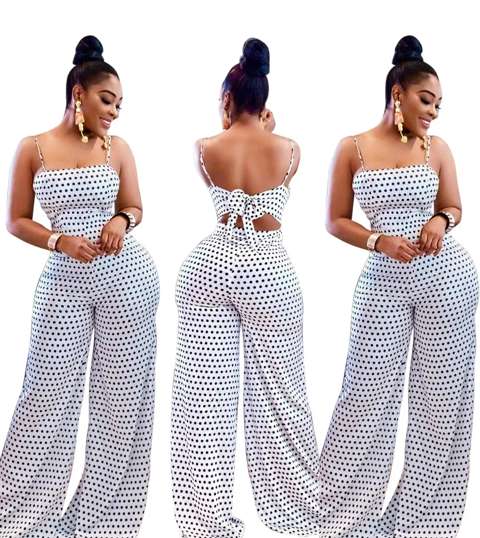 

Donsignet Fashion Women's Jumpsuits Dot Printed Breast Wrap Suspenders Bow Summer Casual JumpSuits for Women