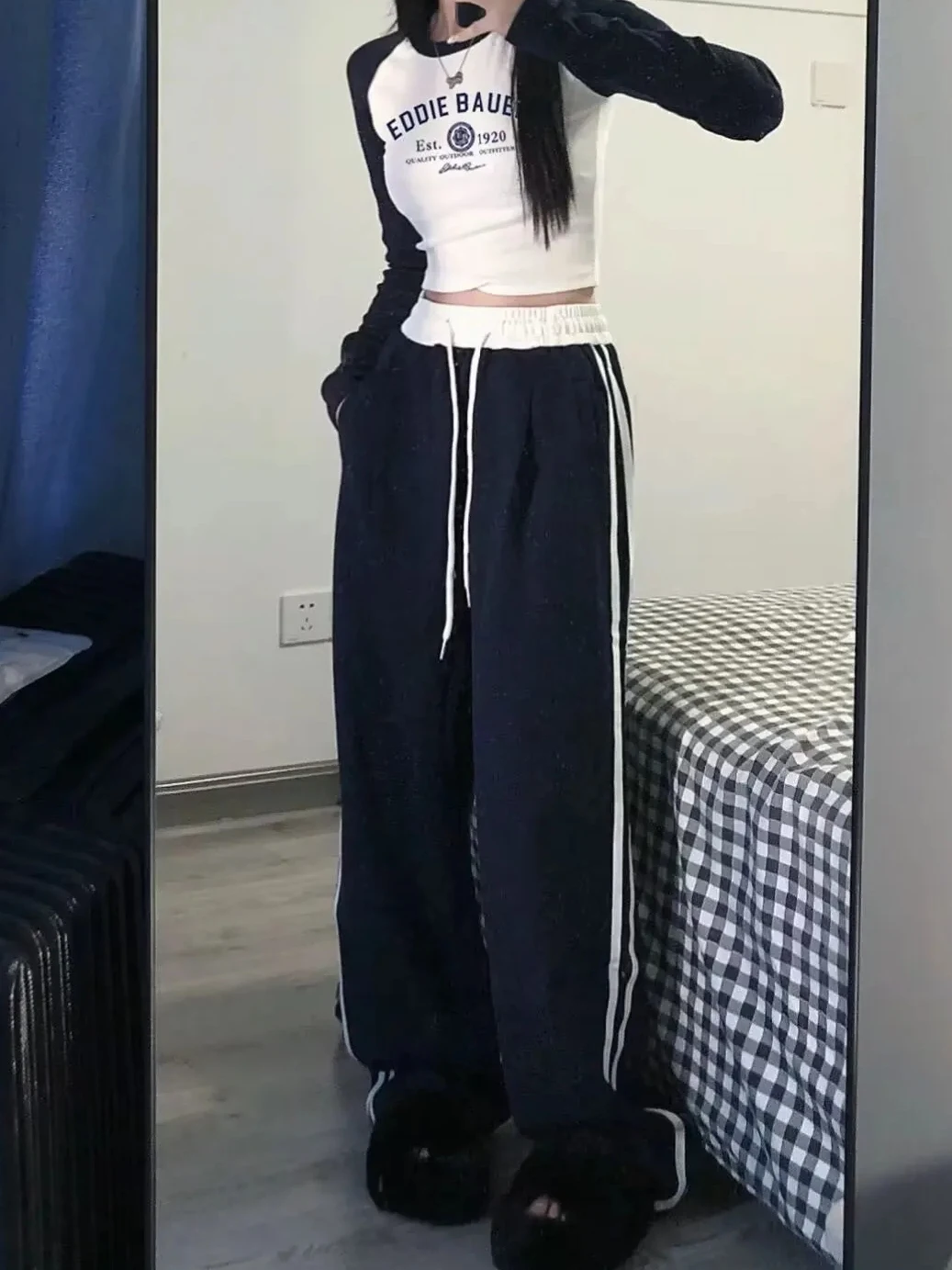 

Черные женские брюки с высокой талией и широкими штанинами, весна-лето 2025, новые свободные прямые спортивные брюки, модные