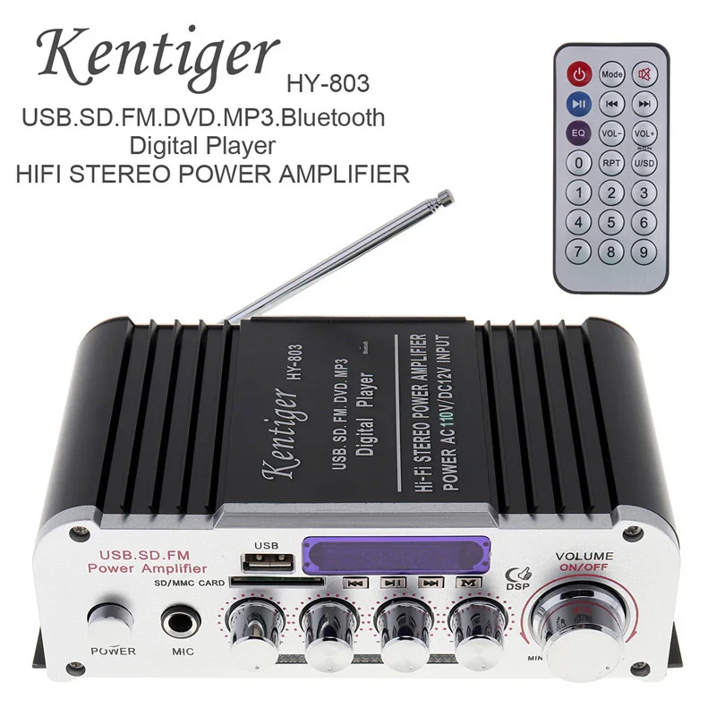 HY-803 2CH HI-FI Bluetooth Car Audio Power Amplifier FM Radio Player Support SD / USB / DVD / MP3 Input for Car Motorcycle Home