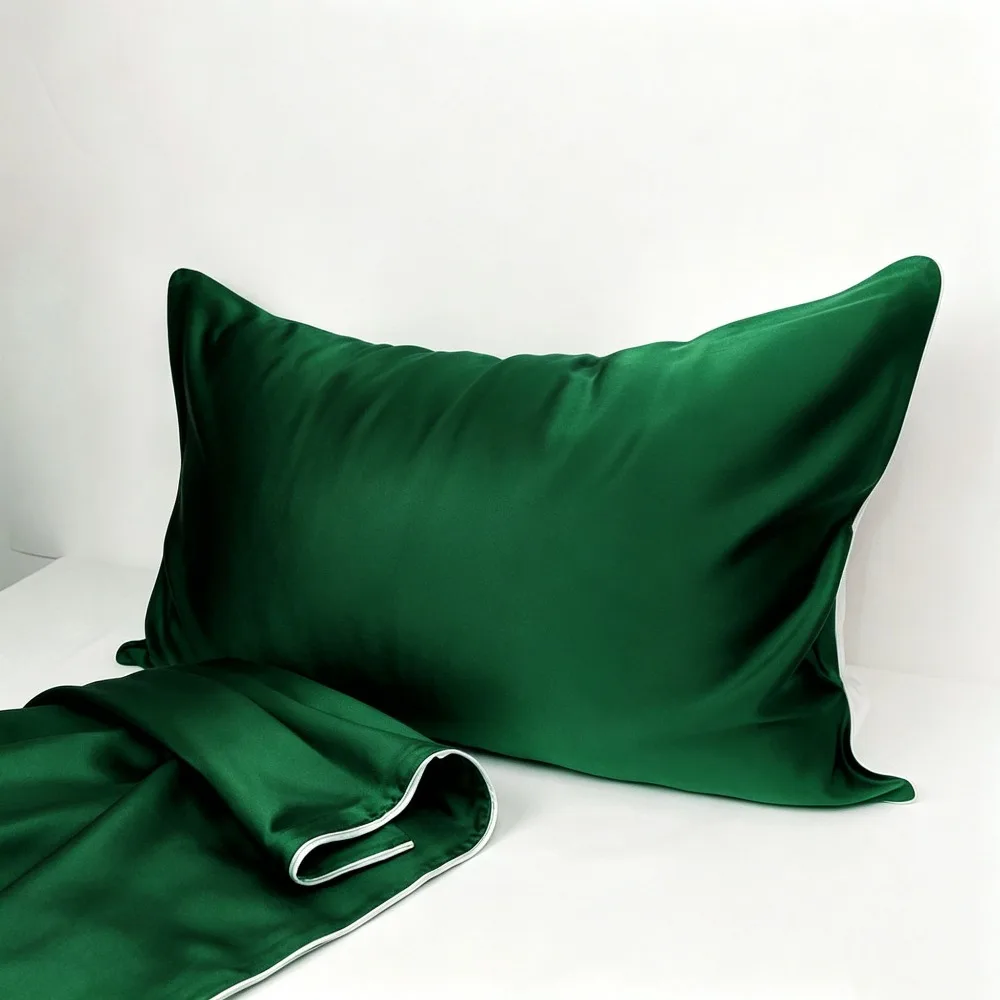 Mulberry Silk Face Pillowcase 22 Momme 6A Grade Envelope Piped Edge Silk Pillow Cover for Hair and Skin Polyester Back 48x74cm