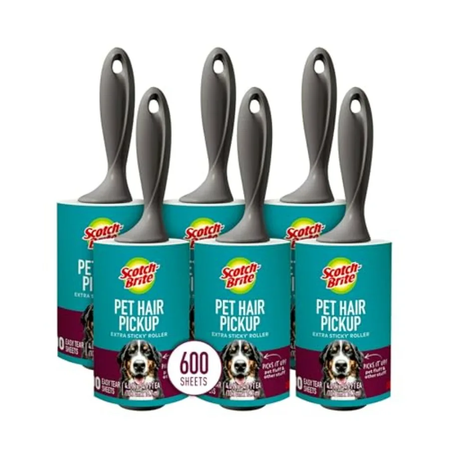 

Валик для удаления шерсти и ворса Pet Extra Sticky, 6 рулонов, 600 листов, для мебели, ковров, салона автомобиля, синий