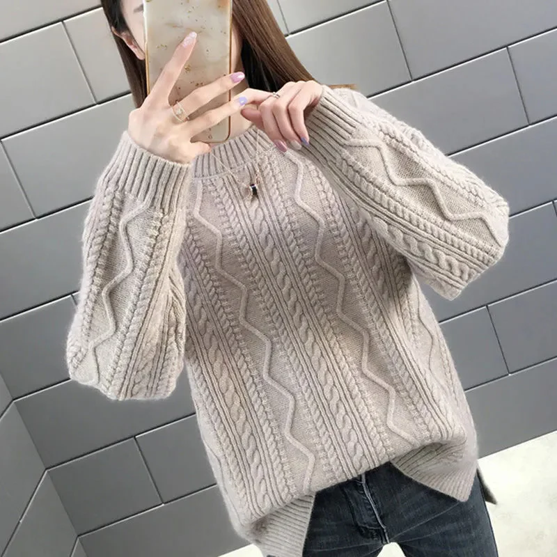Autumn Winter New Short Fried Dough Twists sweater Women Loose Pullover Bottoming Foreign Style Thickened Knitwear Mom\'s Sweater